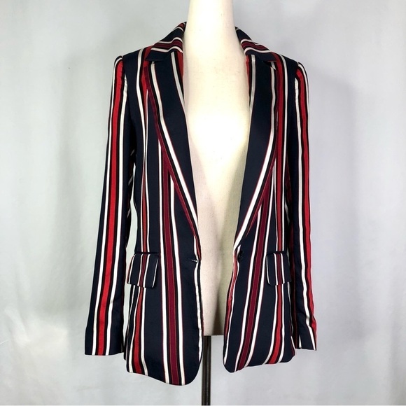 H&M striped viscose sateen blazer navy black red size 4 - Picture 10 of 10